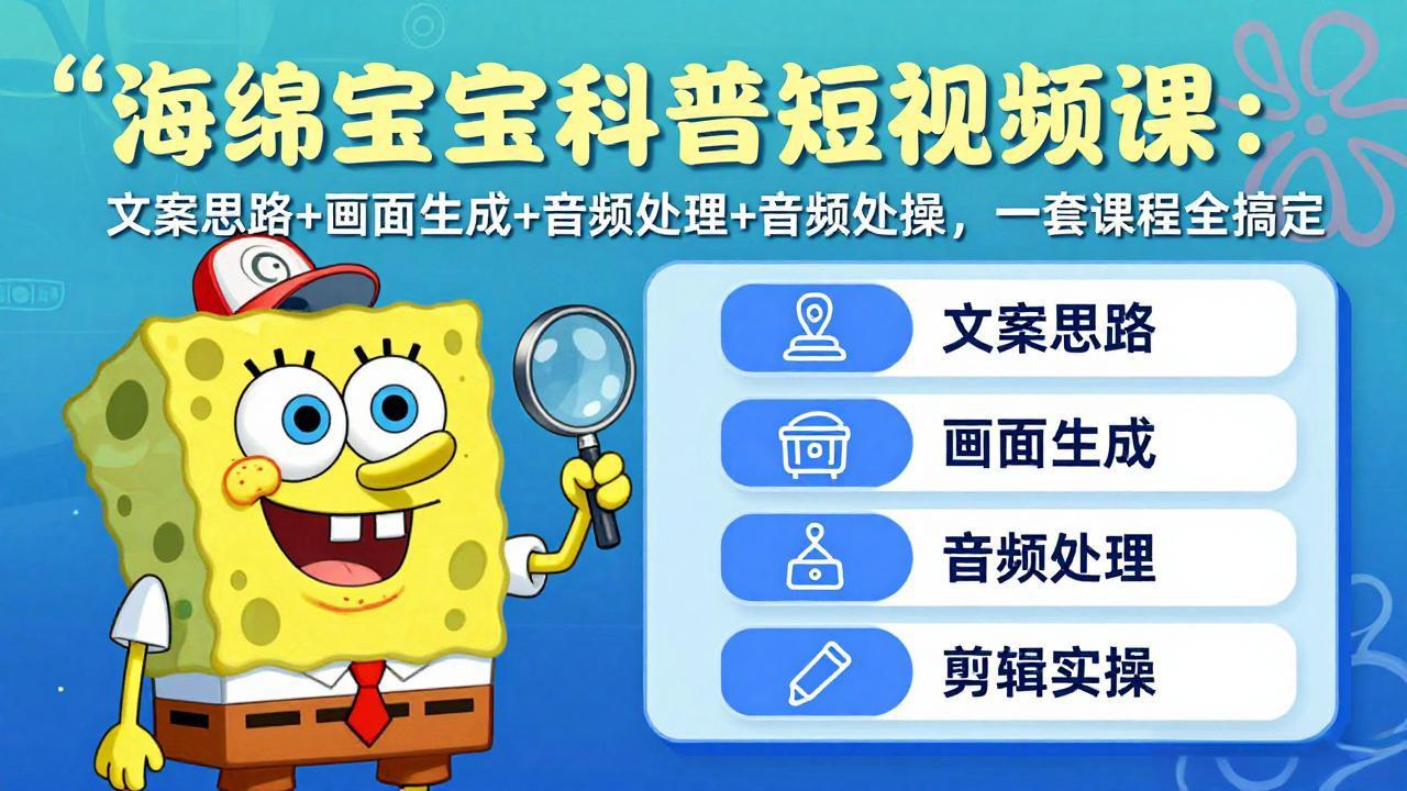 海绵宝宝科普短视频课：文案思路+画面生成+音频处理+剪辑实操，一套课程全搞定-源创文化-轻创终点站