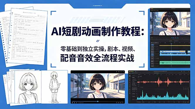 AI短剧动画制作教程：零基础到独立实操，剧本、视频、配音音效全流程实战-源创文化-轻创终点站
