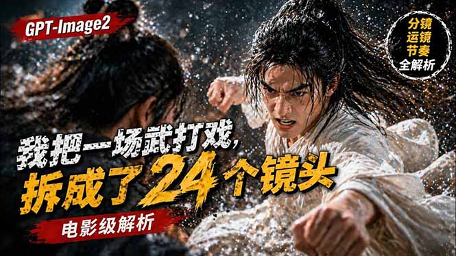 用GPT-Image2，把一段武打对决拆成24个连续镜头，从人物建立、动作衔接、运镜节奏，到情绪爆发-源创文化-轻创终点站