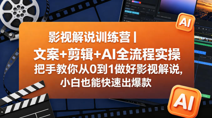 影视解说训练营|文案+剪辑+AI全流程实操,把手教你从0到1做好影视解说,小白也能快速出爆款-源创文化-轻创终点站