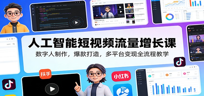 人工智能短视频流量增长课：数字人制作，爆款打造，多平台变现全流程教学-源创文化-轻创终点站