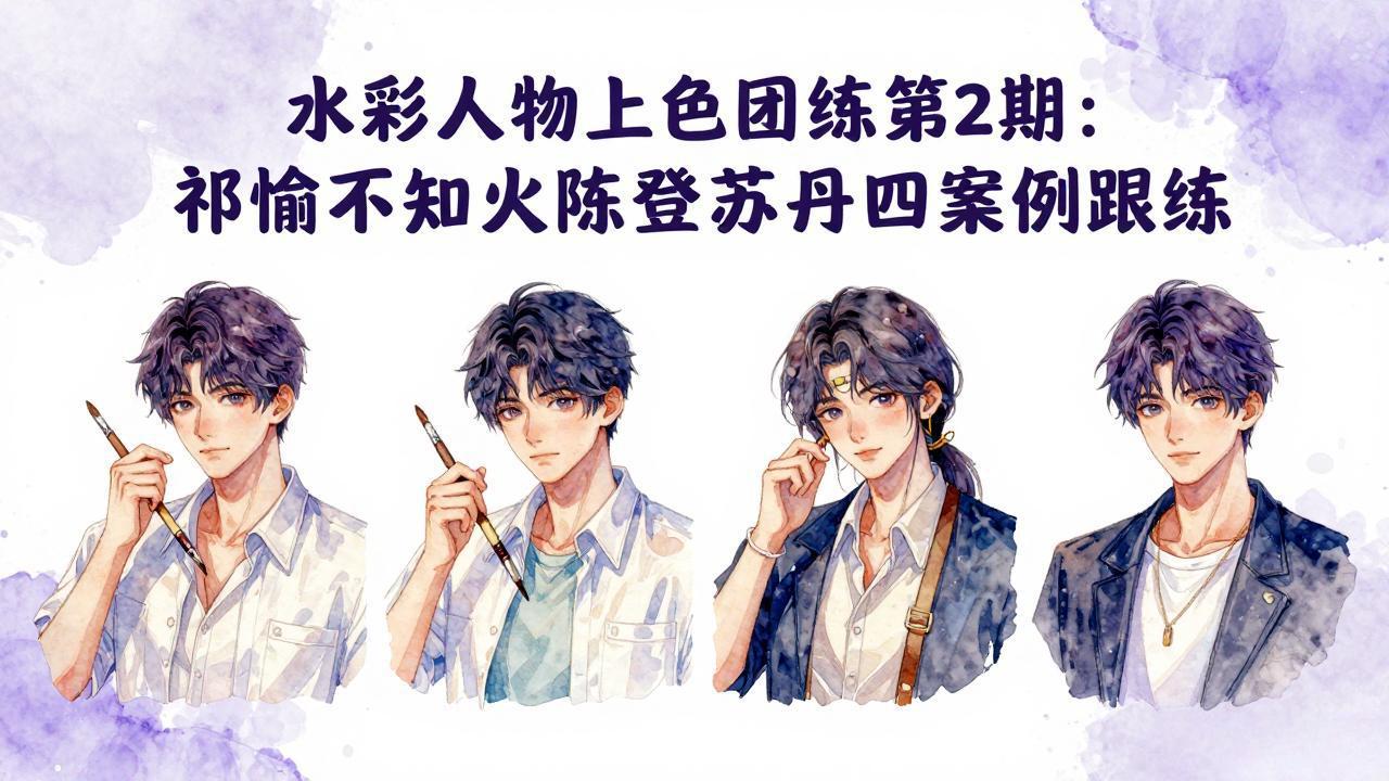 水彩人物上色团练第2期：祁煜不知火陈登苏丹四案例跟练，手把手提升绘画能力-源创文化-轻创终点站