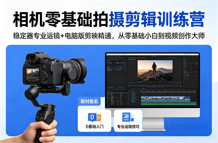 相机零基础拍摄剪辑训练营：稳定器专业运镜+电脑版剪映精通，从零基础小白到视频创作大师-源创文化-轻创终点站