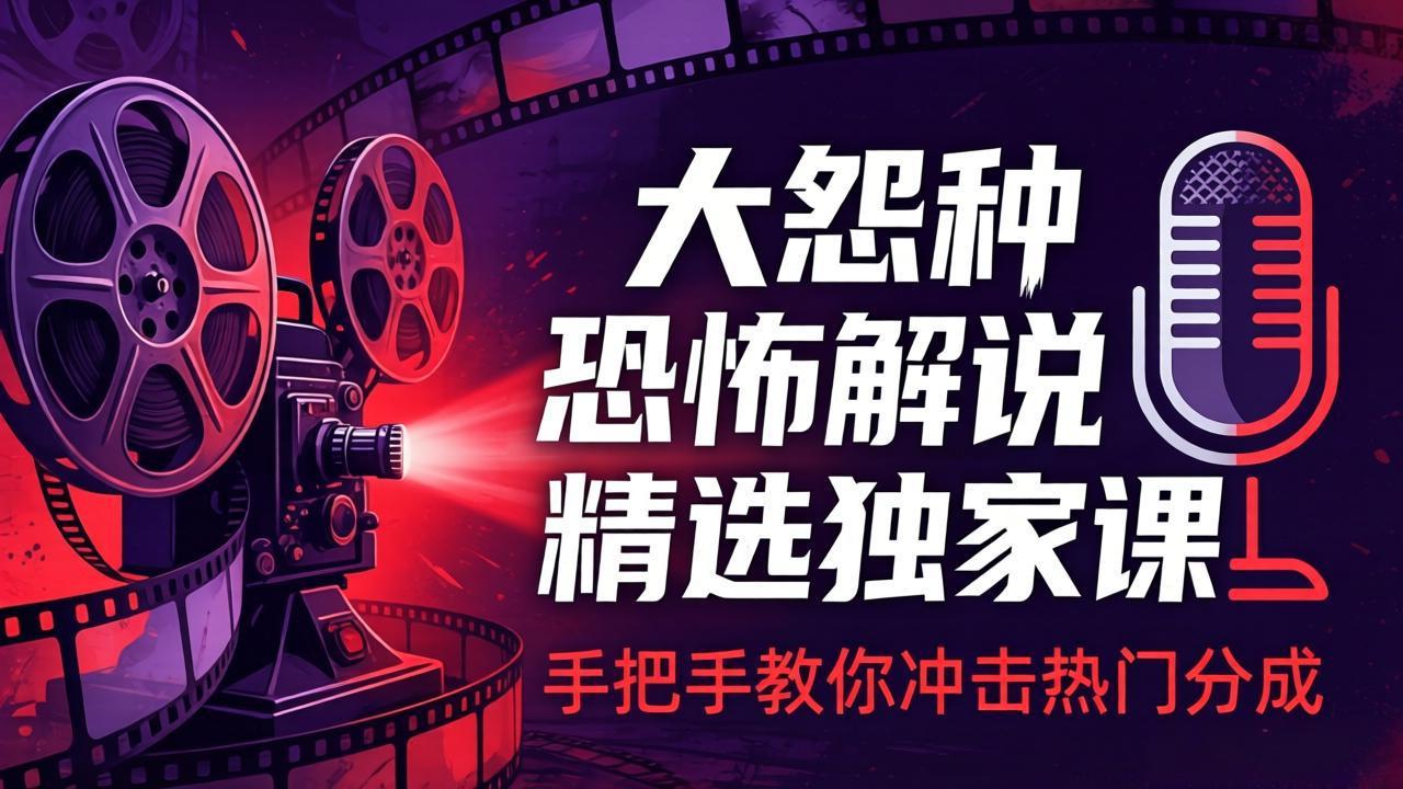 大怨种恐怖解说精选独家课：电影下载+文案配音+片头封面，手把手教你冲击热门分成-源创文化-轻创终点站