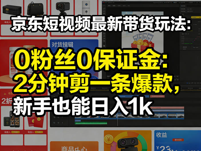 京东短视频最新带货玩法，0粉丝0保证金，2分钟剪一条爆款，新手也能日入1k+【揭秘】-源创文化-轻创终点站