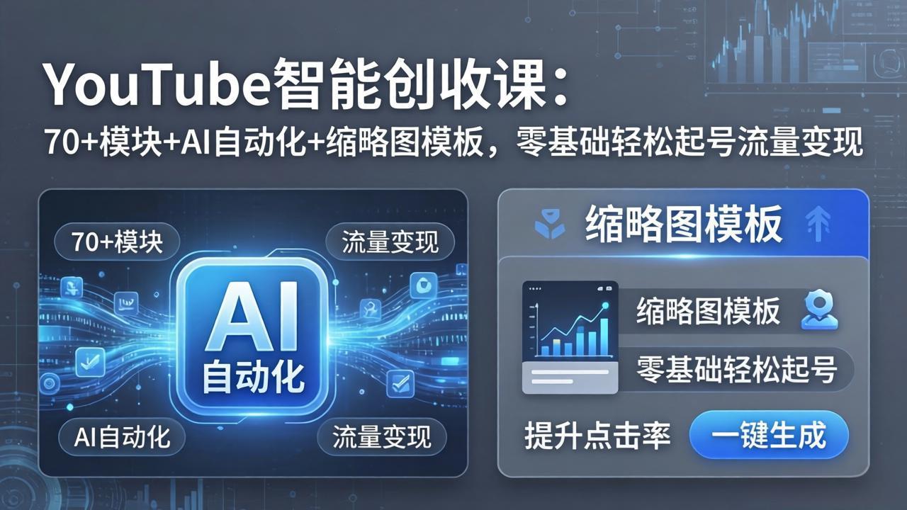 YouTube智能创收课：70+模块+AI自动化+缩略图模板，零基础轻松起号流量变现-源创文化-轻创终点站