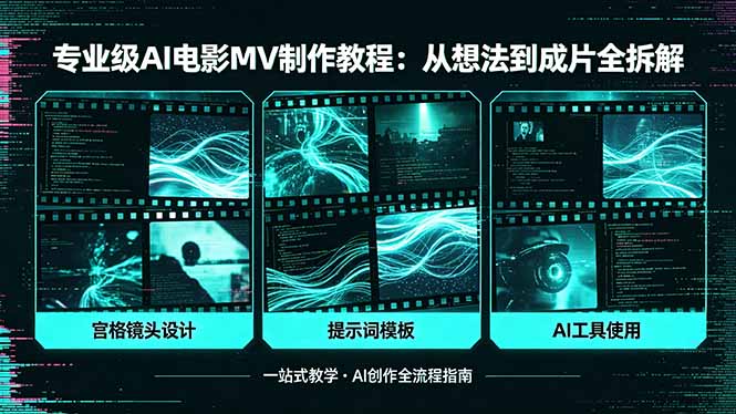 专业级AI电影MV制作教程，从想法到成片全拆解，宫格镜头+提示词模板+AI工具一站式教学-源创文化-轻创终点站
