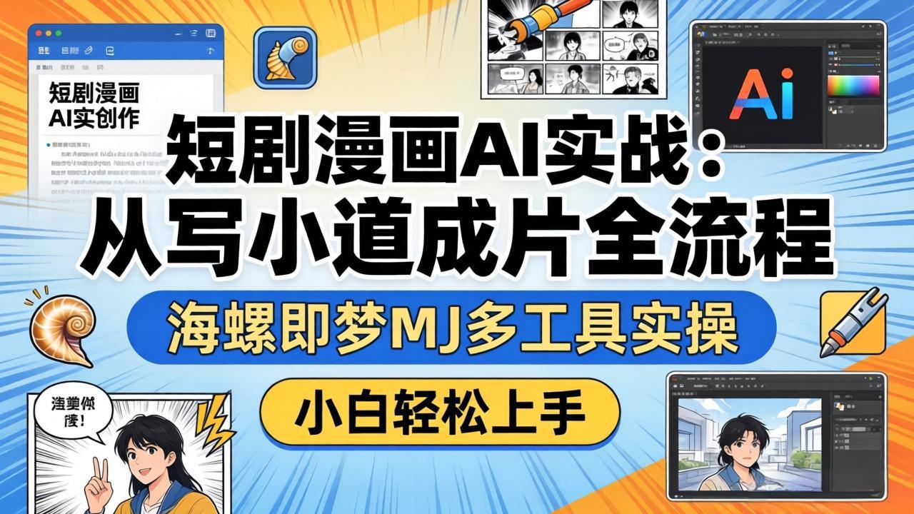 短剧漫画AI实战：从写小说到成片全流程，海螺即梦MJ多工具实操，小白轻松上手-源创文化-轻创终点站