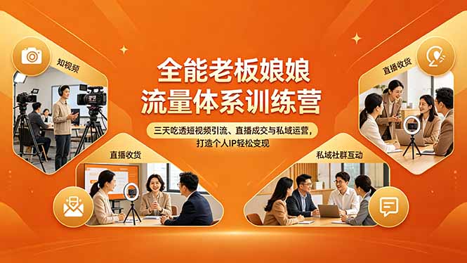 全能老板娘流量体系训练营，三天吃透短视频引流、直播成交与私域运营，打造个人IP轻松变现-源创文化-轻创终点站