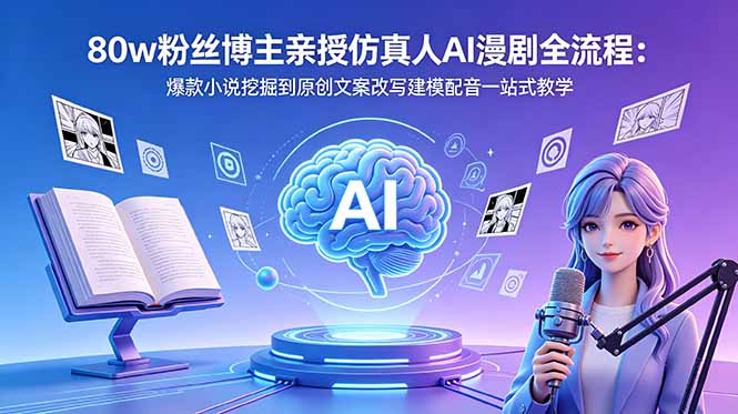 80w粉丝博主亲授仿真人AI漫剧全流程：爆款小说挖掘到原创文案改写建模配音一站式教学-源创文化-轻创终点站