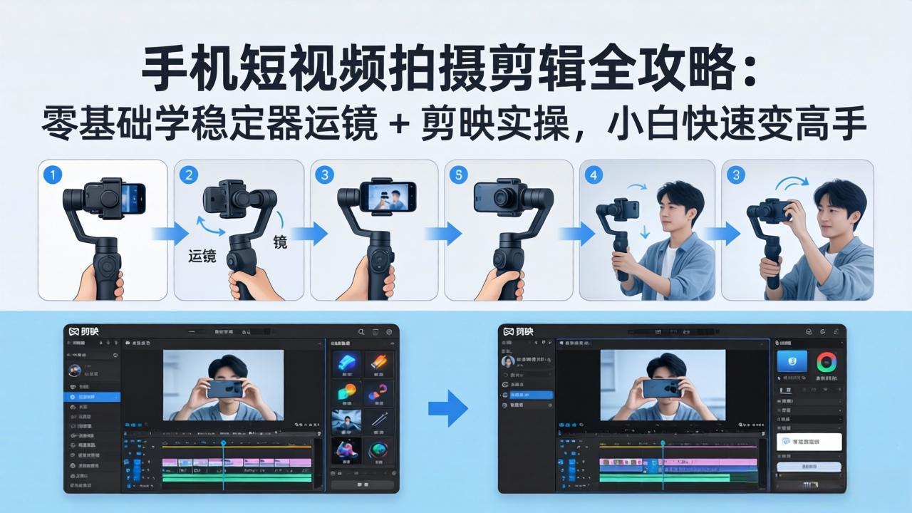 手机短视频拍摄剪辑全攻略：零基础学稳定器运镜 + 剪映实操，小白快速变高手-源创文化-轻创终点站