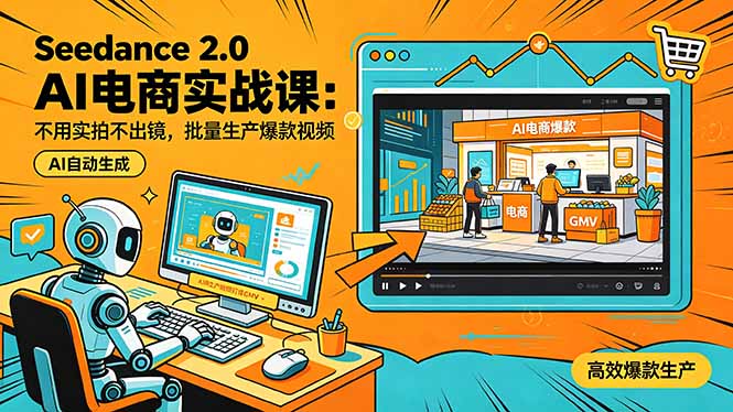 Seedance 2.0 AI电商实战课：不用实拍不出镜，批量生产爆款视频打爆GMV-源创文化-轻创终点站