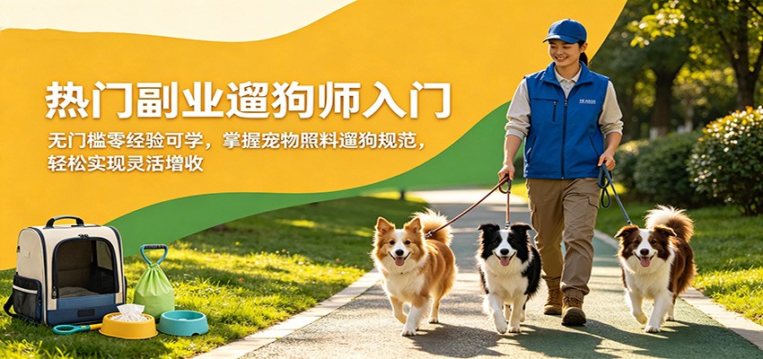 热门副业遛狗师入门，无门槛零经验可学，掌握宠物照料遛狗规范，轻松实现灵活增收-源创文化-轻创终点站