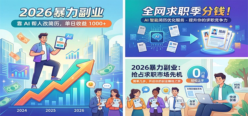 2026暴力副业：靠AI帮人改简历，单日收益1000+，全网求职季分钱-源创文化-轻创终点站
