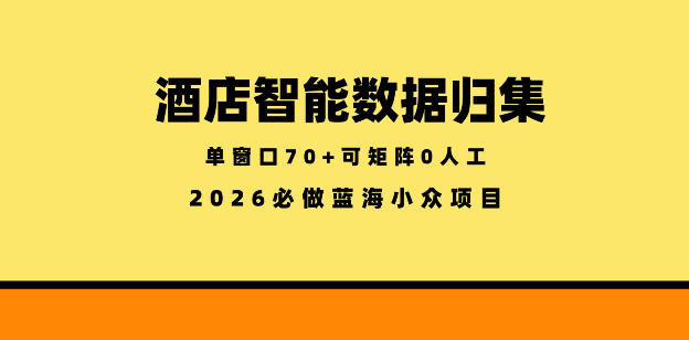 酒店智能数据归集，小众蓝海已经稳定半年之久，单窗口70+零成本矩阵开干【揭秘】-源创文化-轻创终点站