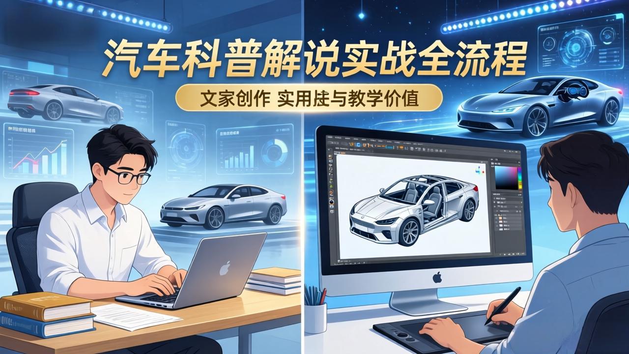 抖音汽车科普解说实战：文案+动画+画面处理+去水印全流程，打造专业汽车科普视频-源创文化-轻创终点站