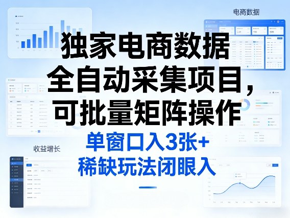 独家电商数据全自动采集项目，可批量矩阵操作，单窗口日入3张+，稀缺玩法闭眼入【揭秘】-源创文化-轻创终点站