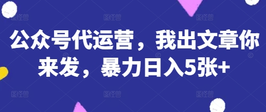 公众号代运营，我出文章你来发，暴力日入5张+【揭秘】-源创文化-轻创终点站