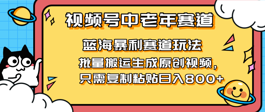 （14314期）2025视频号中老年短视频蓝海暴利风口！复制粘贴搬运视频单日赚800+，无...-源创文化-轻创终点站