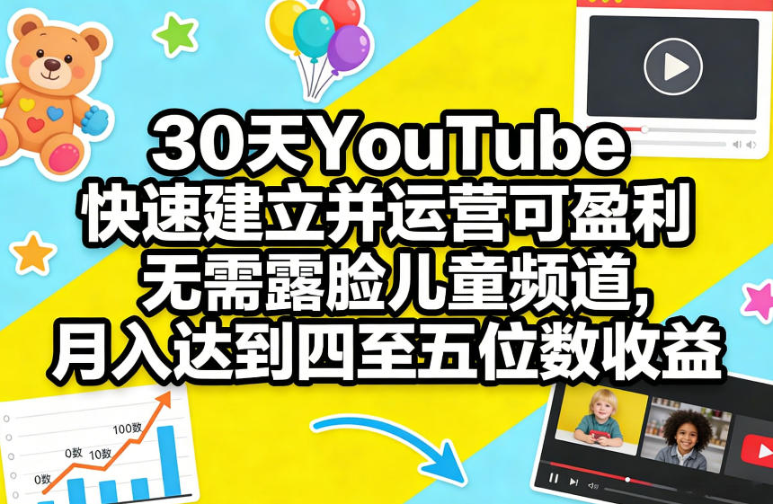 30天YouTube快速建立并运营可盈利无需露脸儿童频道，月入达到四至五位数收益-源创文化-轻创终点站